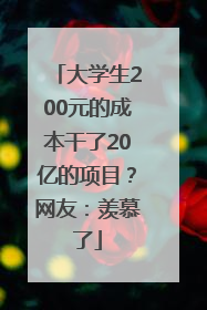 大学生200元的成本干了20亿的项目？网友：羡慕了