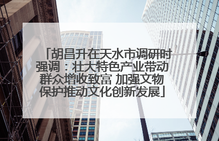 胡昌升在天水市调研时强调：壮大特色产业带动群众增收致富 加强文物保护推动文化创新发展
