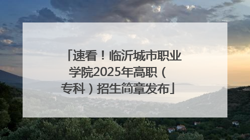速看！临沂城市职业学院2025年高职（专科）招生简章发布
