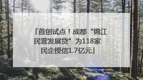 首创试点！成都“锦江民营发展贷”为118家民企授信1.7亿元