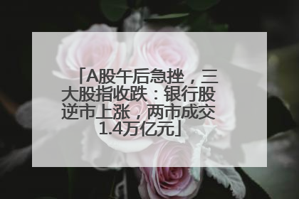 A股午后急挫，三大股指收跌：银行股逆市上涨，两市成交1.4万亿元